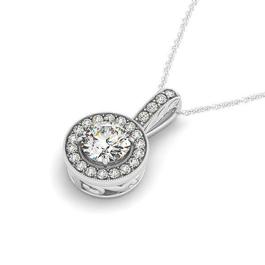 Milgrain Edge Diamond Halo Pendant in 14k White Gold (5/8 cttw) - 0