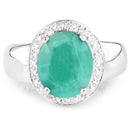 4.72 Carat Genuine Emerald and White Diamond .925 Sterling Silver Ring-3