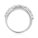 .925 Sterling Silver 2.0 Cttw Round & Baguette Cut Diamond Multi-Row Channel Set Tapered Cocktail Fashion Ring (I-J Color, I3 Clarity) - Size 7-5