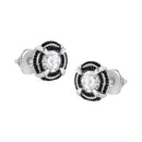 Black Rhodium Plated .925 Sterling Silver Round 1-1/2 cttw Diamond Double Halo 4-Prong Solitaire Milgrain Stud Earrings (H-I Color, I2-I3 Clarity)-2