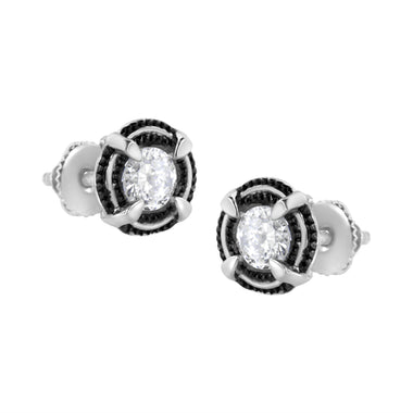 Black Rhodium Plated .925 Sterling Silver Round 1-1/2 cttw Diamond Double Halo 4-Prong Solitaire Milgrain Stud Earrings (H-I Color, I2-I3 Clarity) - 0