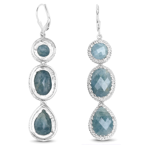 21.32 Carat Genuine Milky Aquamarine .925 Sterling Silver Earrings