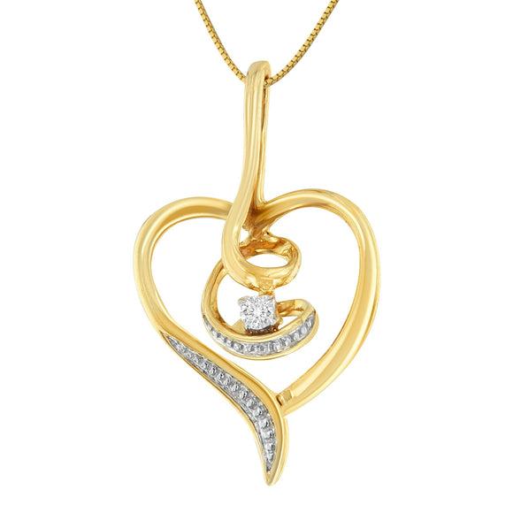 Espira 10K Yellow Gold .03 Cttw Diamond-Accented Round-Cut Diamond Swirl Open Heart 18" Pendant Necklace (I-J Color, I2-I3 Clarity)