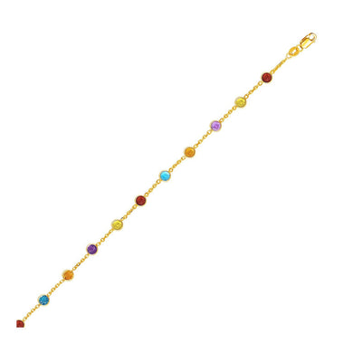 14k Yellow Gold Cable Anklet with Round Multi Tone Stations - 0