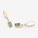 1.28 Carat Genuine Green Tourmaline and White Diamond 14K Yellow Gold Earrings-4