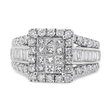 14K White Gold 2.00 Cttw Composite Head with Halo and Side Stones Diamond Ring (H-I Color, SI1-SI2 Clarity) - Ring Size 7 - 0