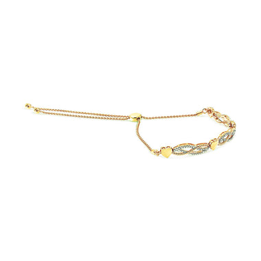 14K Yellow Gold Plated .925 Sterling Silver 1/10 Cttw Diamond Wave and Hearts Bolo Bracelet (I-J Color, I2-I3 Clarity) - 4"-10" Adjustable - 0