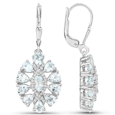 2.93 Carat Genuine Aquamarine and White Topaz .925 Sterling Silver Earrings - 0