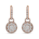18K Rose Gold 1 1/2 Cttw Round Shaped Diamond Composite Drop and Dangle Leverback Earrings (F-G Color, VS1-VS2 Clarity)-1