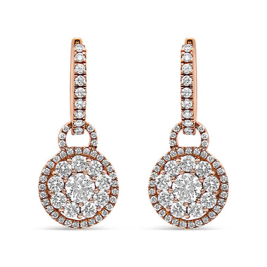 18K Rose Gold 1 1/2 Cttw Round Shaped Diamond Composite Drop and Dangle Leverback Earrings (F-G Color, VS1-VS2 Clarity)