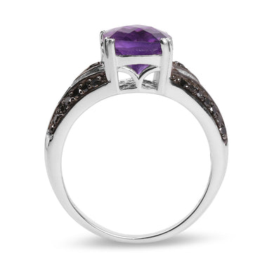 2.87 Carat Genuine Amethyst and Black Diamond .925 Sterling Silver Ring - 0