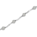 .925 Sterling Silver 1.0 Cttw Diamond Cluster Miracle-Set Station & Twisted Bar 7" Tennis Bracelet (H-I Color, I1-I2 Clarity)-3
