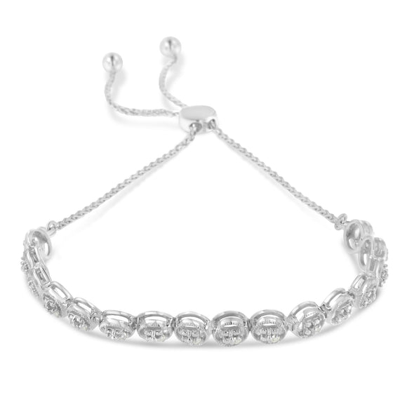 .925 Sterling Silver 1/10 Cttw Round Diamond Bolo Bracelet (I-J Color, I3 Clarity)