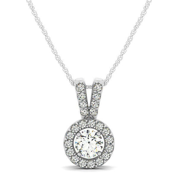 Round Pendant with Split Bail and Diamond Halo in 14k White Gold (3/4 cttw)