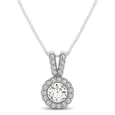 Round Pendant with Split Bail and Diamond Halo in 14k White Gold (3/4 cttw)