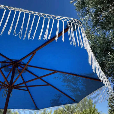9ft 6 Ribs Replacement Umbrella Canopy w/ Tassels in Capri Blue Olefin (Canopy Only) - 0