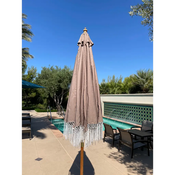 9ft 6 Ribs Replacement Umbrella Canopy w/ Tassels in Taupe (Canopy Only)