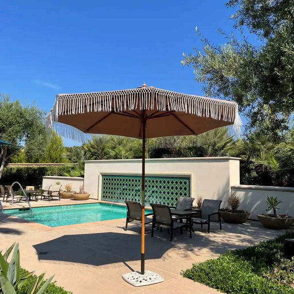 9ft 6 Ribs Replacement Umbrella Canopy w/ Tassels in Taupe (Canopy Only)