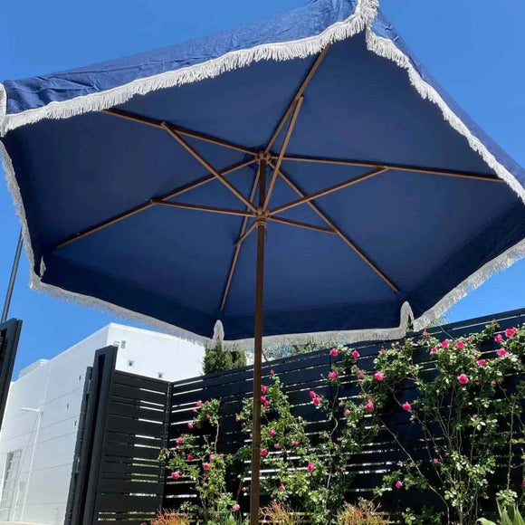 9ft 6 Ribs Replacement Umbrella Canopy w/Fringed Valance in Navy Olefin (Canopy Only)