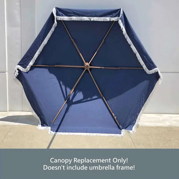 9ft 6 Ribs Replacement Umbrella Canopy w/Fringed Valance in Navy Olefin (Canopy Only)