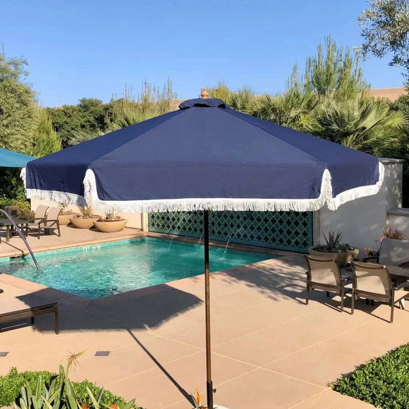 9ft 6 Ribs Replacement Umbrella Canopy w/Fringed Valance in Navy Olefin (Canopy Only)