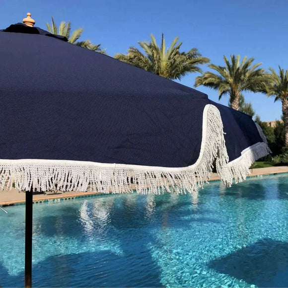 9ft 6 Ribs Replacement Umbrella Canopy w/Fringed Valance in Navy Olefin (Canopy Only)