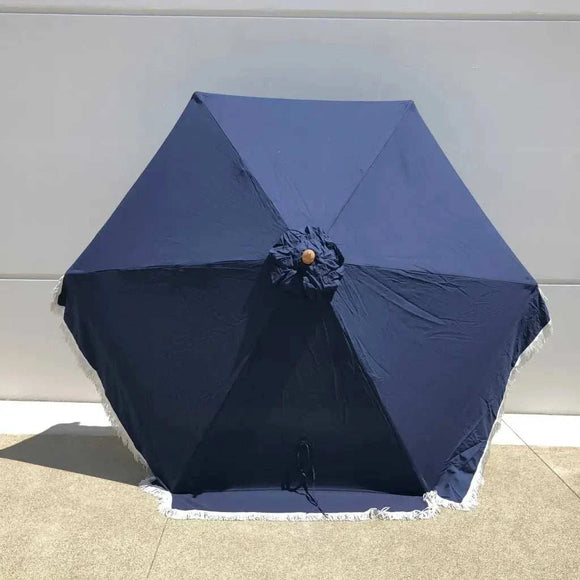9ft 6 Ribs Replacement Umbrella Canopy w/Fringed Valance in Navy Olefin (Canopy Only)