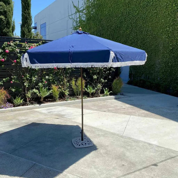 9ft 6 Ribs Replacement Umbrella Canopy w/Fringed Valance in Navy Olefin (Canopy Only)