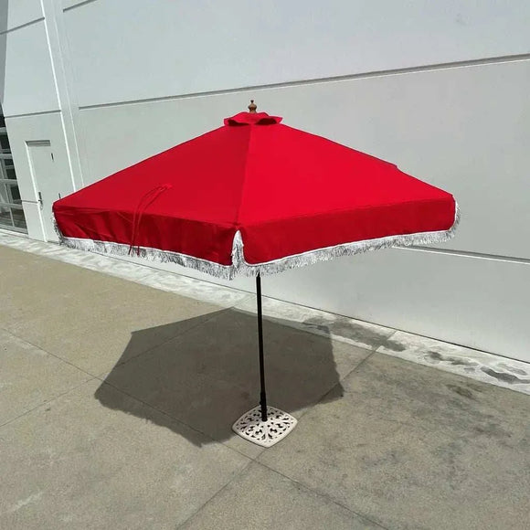 9ft 6 Ribs Replacement Umbrella Canopy w/Fringed Valance in Red (Canopy Only)