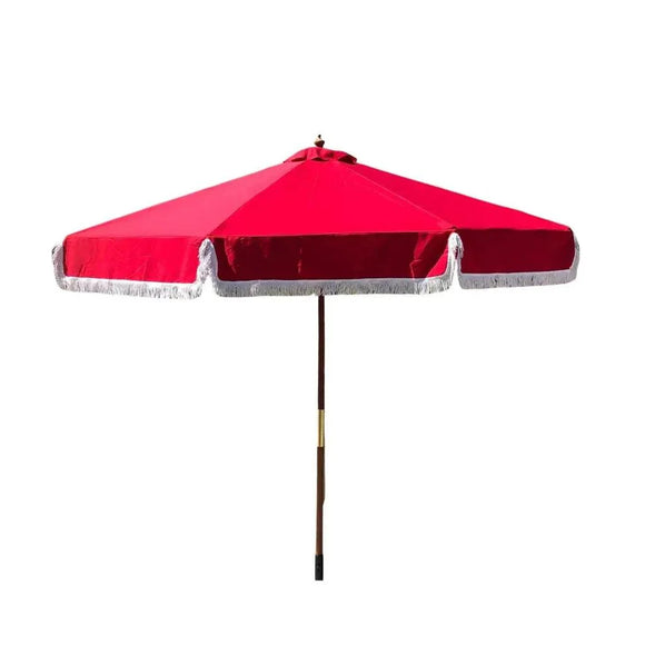 9ft 6 Ribs Replacement Umbrella Canopy w/Fringed Valance in Red (Canopy Only)