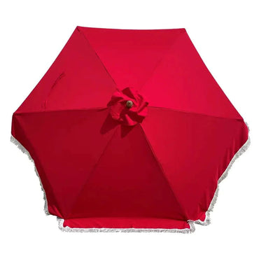 9ft 6 Ribs Replacement Umbrella Canopy w/Fringed Valance in Red (Canopy Only) - 0