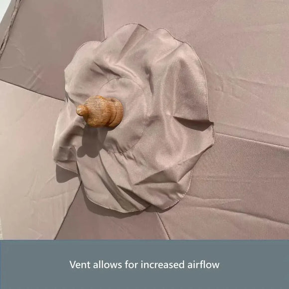 9ft 6 Ribs Replacement Umbrella Canopy w/Fringed Valance in Taupe (Canopy Only)