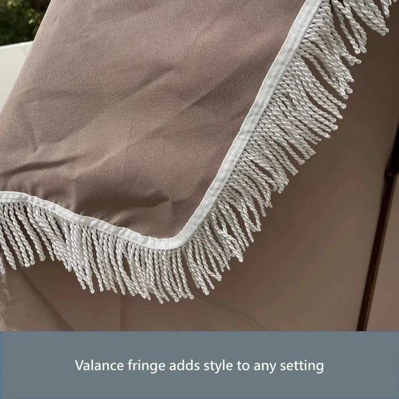 9ft 6 Ribs Replacement Umbrella Canopy w/Fringed Valance in Taupe (Canopy Only)