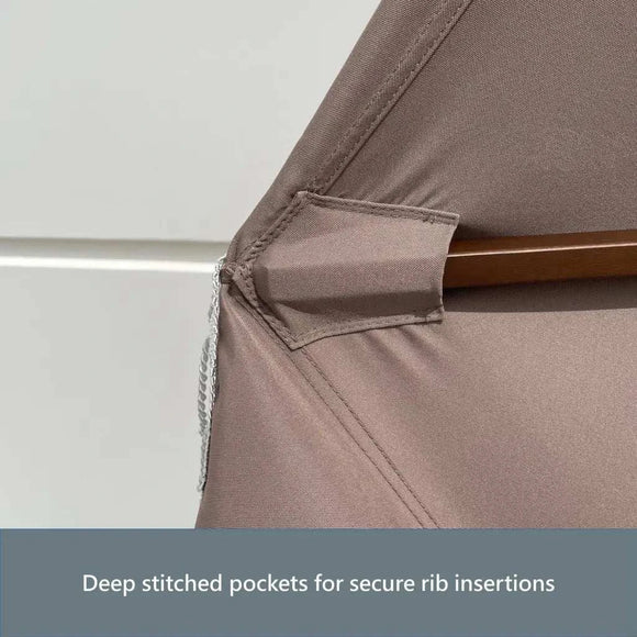 9ft 6 Ribs Replacement Umbrella Canopy w/Fringed Valance in Taupe (Canopy Only)