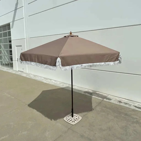 9ft 6 Ribs Replacement Umbrella Canopy w/Fringed Valance in Taupe (Canopy Only)
