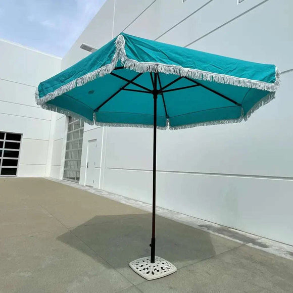 9ft 6 Ribs Replacement Umbrella Canopy w/Fringed Valance in Turquoise (Canopy Only)