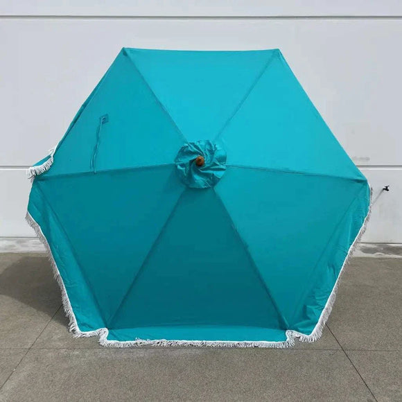 9ft 6 Ribs Replacement Umbrella Canopy w/Fringed Valance in Turquoise (Canopy Only)