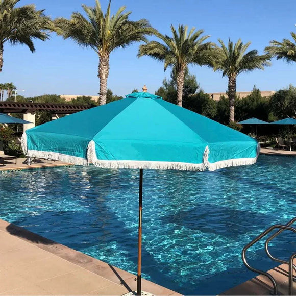 9ft 6 Ribs Replacement Umbrella Canopy w/Fringed Valance in Turquoise (Canopy Only)