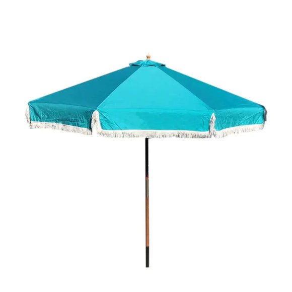 9ft 6 Ribs Replacement Umbrella Canopy w/Fringed Valance in Turquoise (Canopy Only)