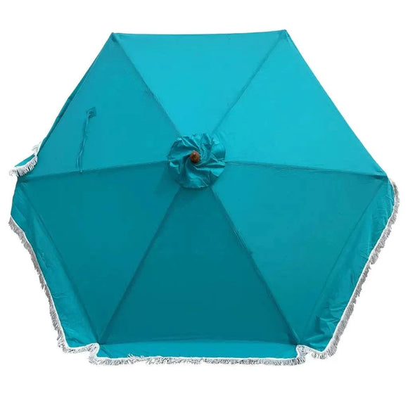 9ft 6 Ribs Replacement Umbrella Canopy w/Fringed Valance in Turquoise (Canopy Only)