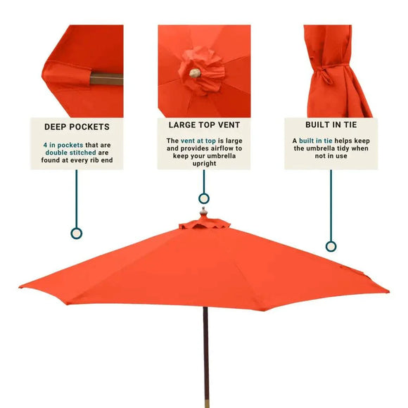 9ft Market Patio Umbrella 6 Rib Replacement Canopy Orange