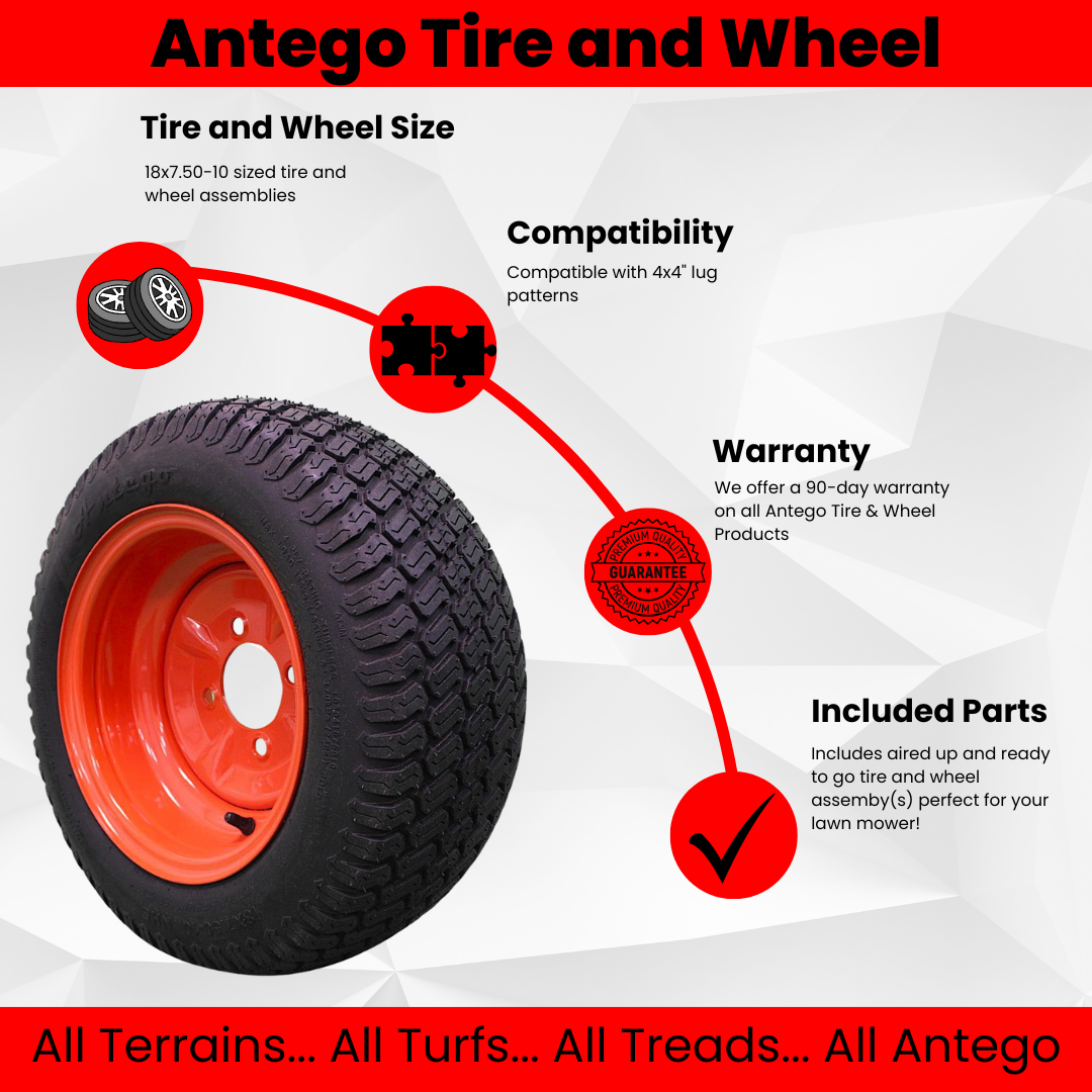 Antego Tire & Wheel (Qty: 1) 18x7.50-10 | Perfect Fit for Kubota OEM Part #K3001-17300