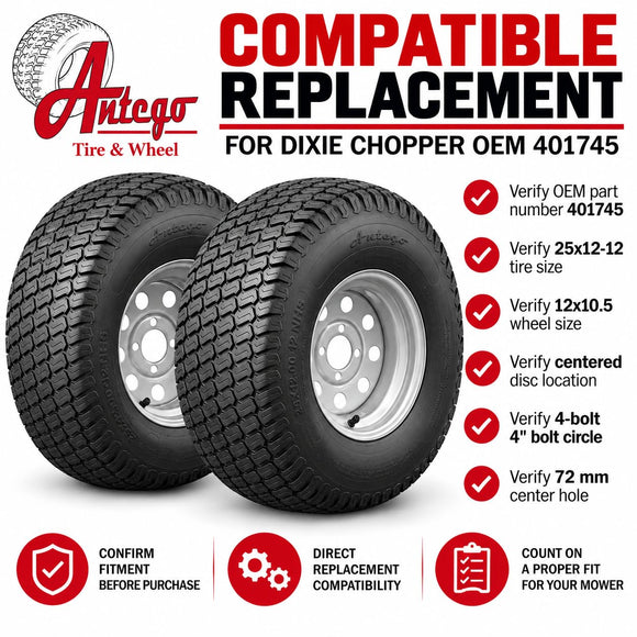 Antego 25x12-12 Turf Rear Wheel Assemblies, Set of 2, Dixie Chopper 401745