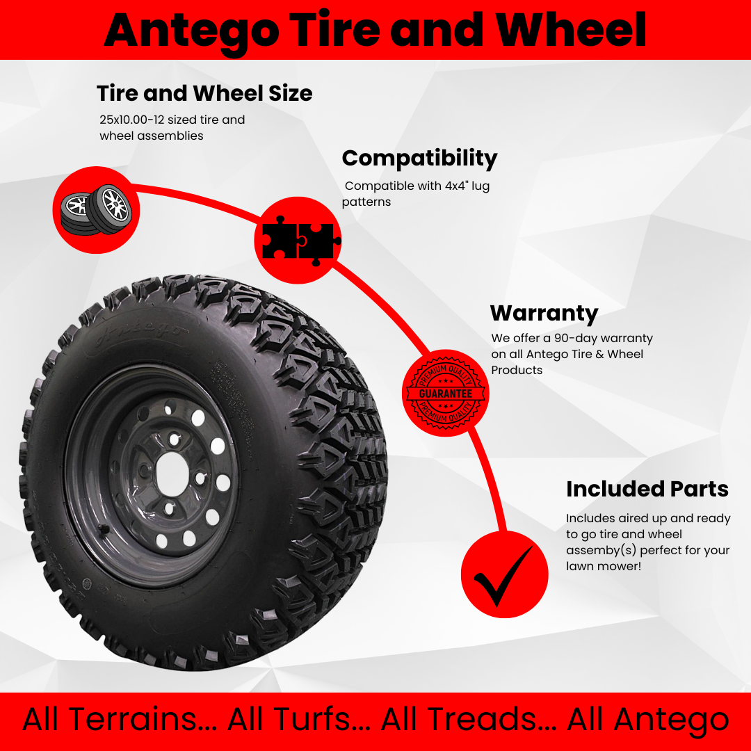 (Qty: 1) 25x10.00-12 tire with 4 Hole wheel for Kubota RTV’s 900, 1100, 1140 UTV’s Assy 6 Ply ATW-045