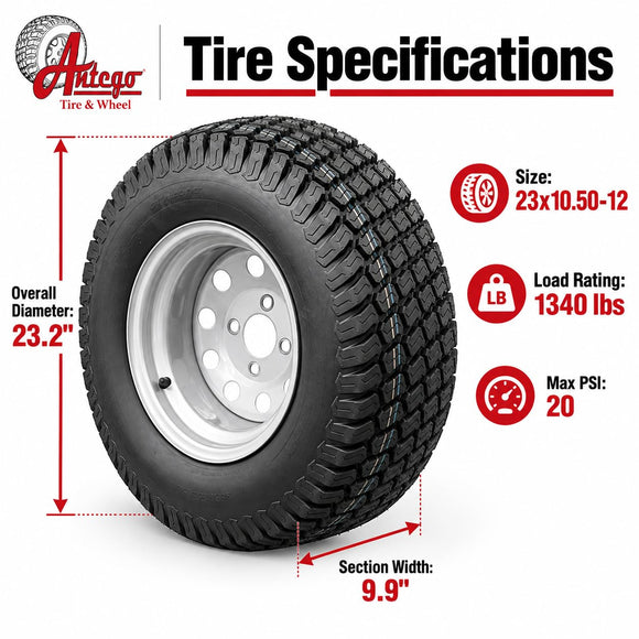 Antego 23x10.50-12 Turf Rear Wheel Assemblies, 2-Pack, Dixie Chopper 401886