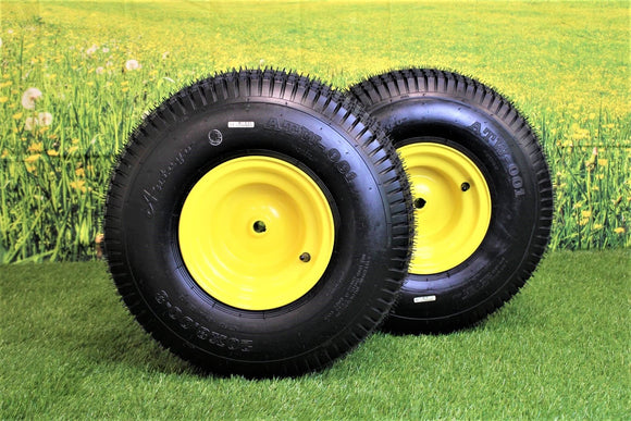 20x8.00-8 4 Ply Tires with 8x7 John Deere Yellow Wheels for Lawn & Garden Mower Turf Tires (Set of 4)