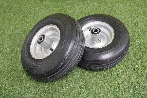 13x5.00-6 4 Ply Ribbed Tire with 6x3.25 Hustler Chrome Silver Wheel Assy (Set of 4)