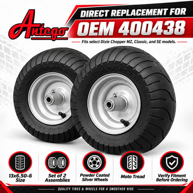 Antego 13x6.50-6 Moto Tire & Wheel, Replaces Dixie Chopper 400438, 2-Pack - 0