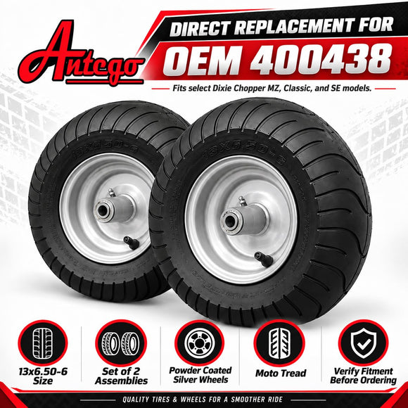 Antego 13x6.50-6 Moto Tire & Wheel, Replaces Dixie Chopper 400438, 2-Pack