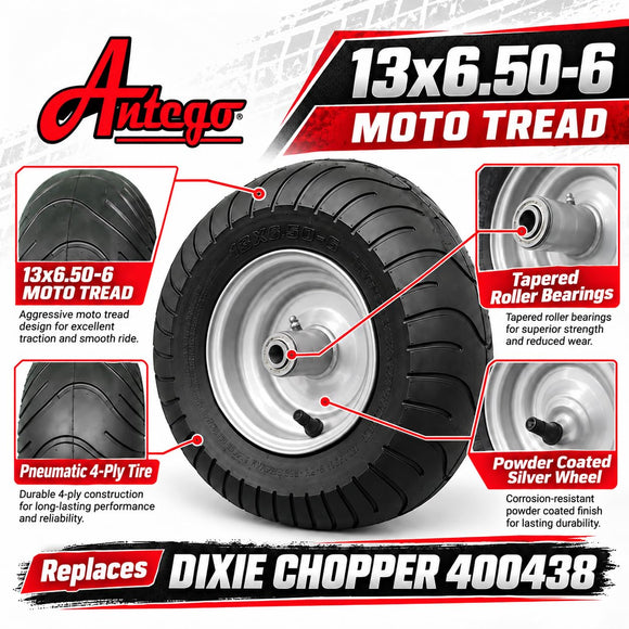 Antego 13x6.50-6 Moto Tire & Wheel, Replaces Dixie Chopper 400438, 2-Pack